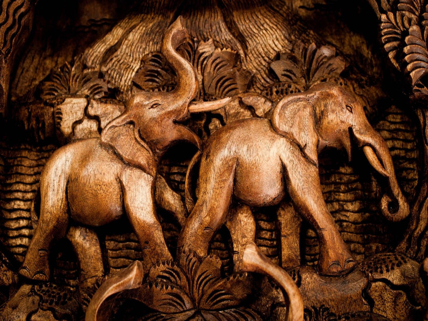 Bali Artisan Panels - Elephants & Volcano (Portrait)