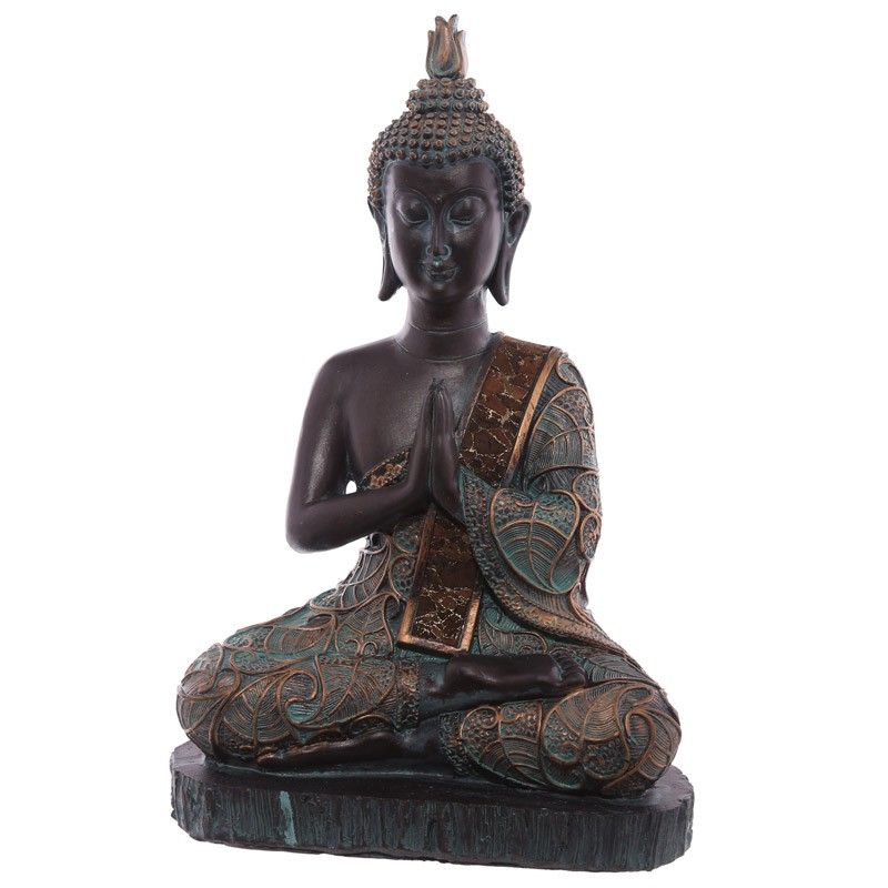 Thai Buddha Sitting On Base - Medium Brown & Verdigris Effect