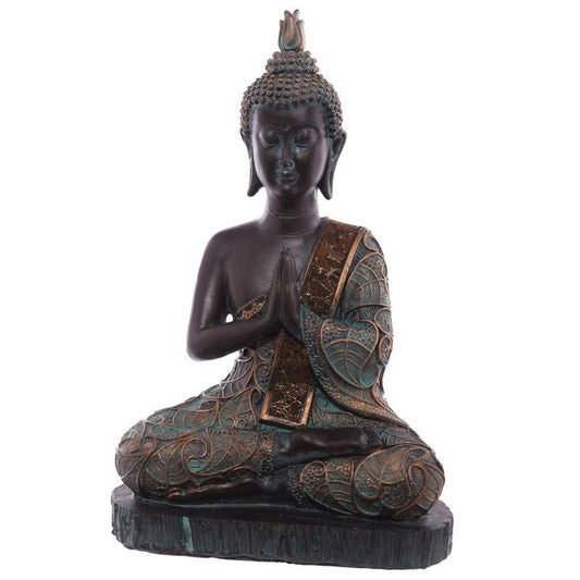 Thai Buddha Sitting On Base - Medium Brown & Verdigris Effect