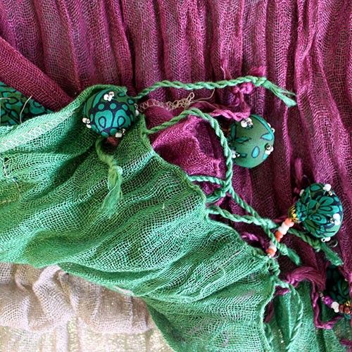Linen Décor Scarves - Green Brown Lilac