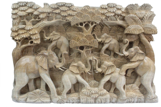 Bali Artisan Panels - Elephants & Volcano Natural Color