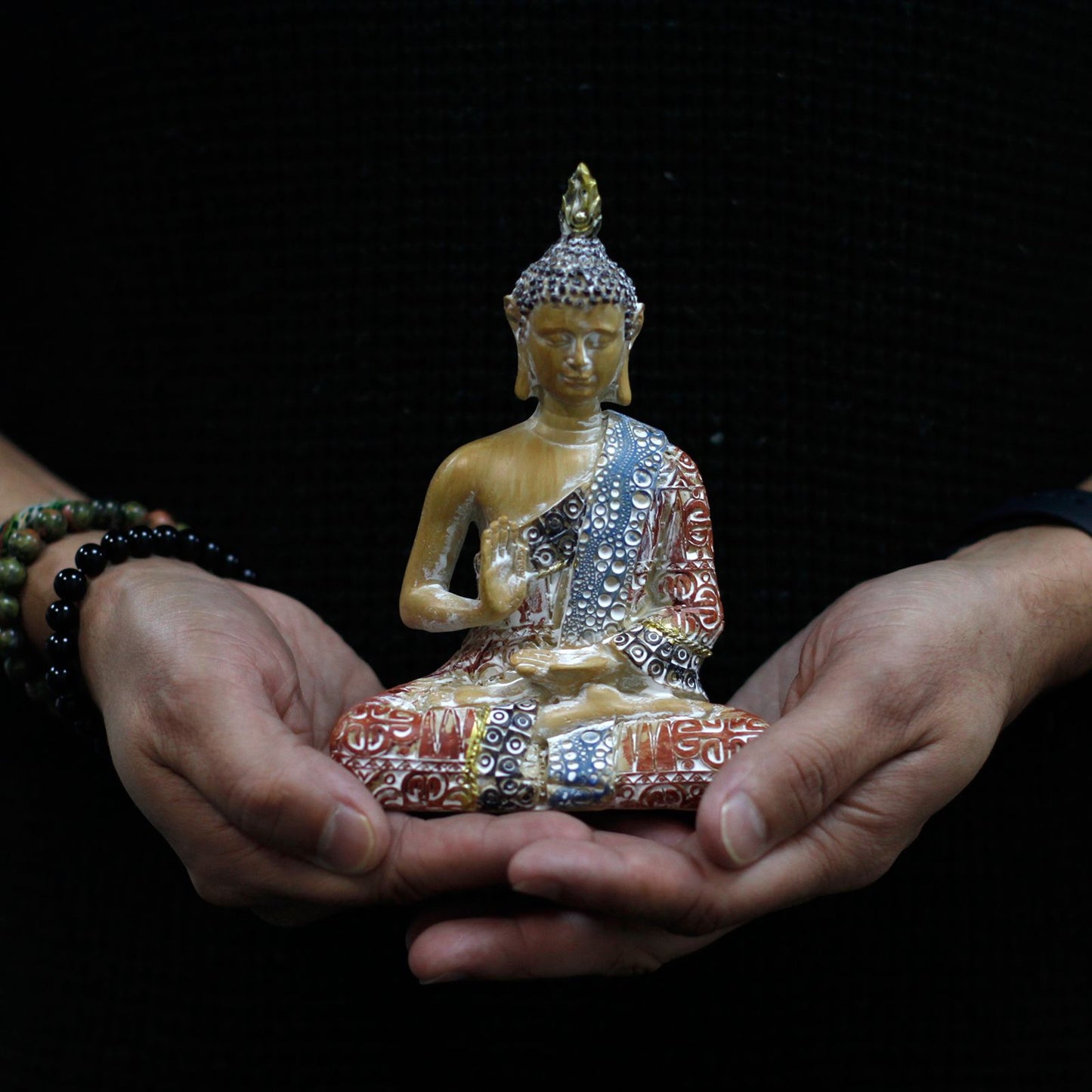 Thai Buddha - Protection - Terraccotta & Sky Blue 15 cm