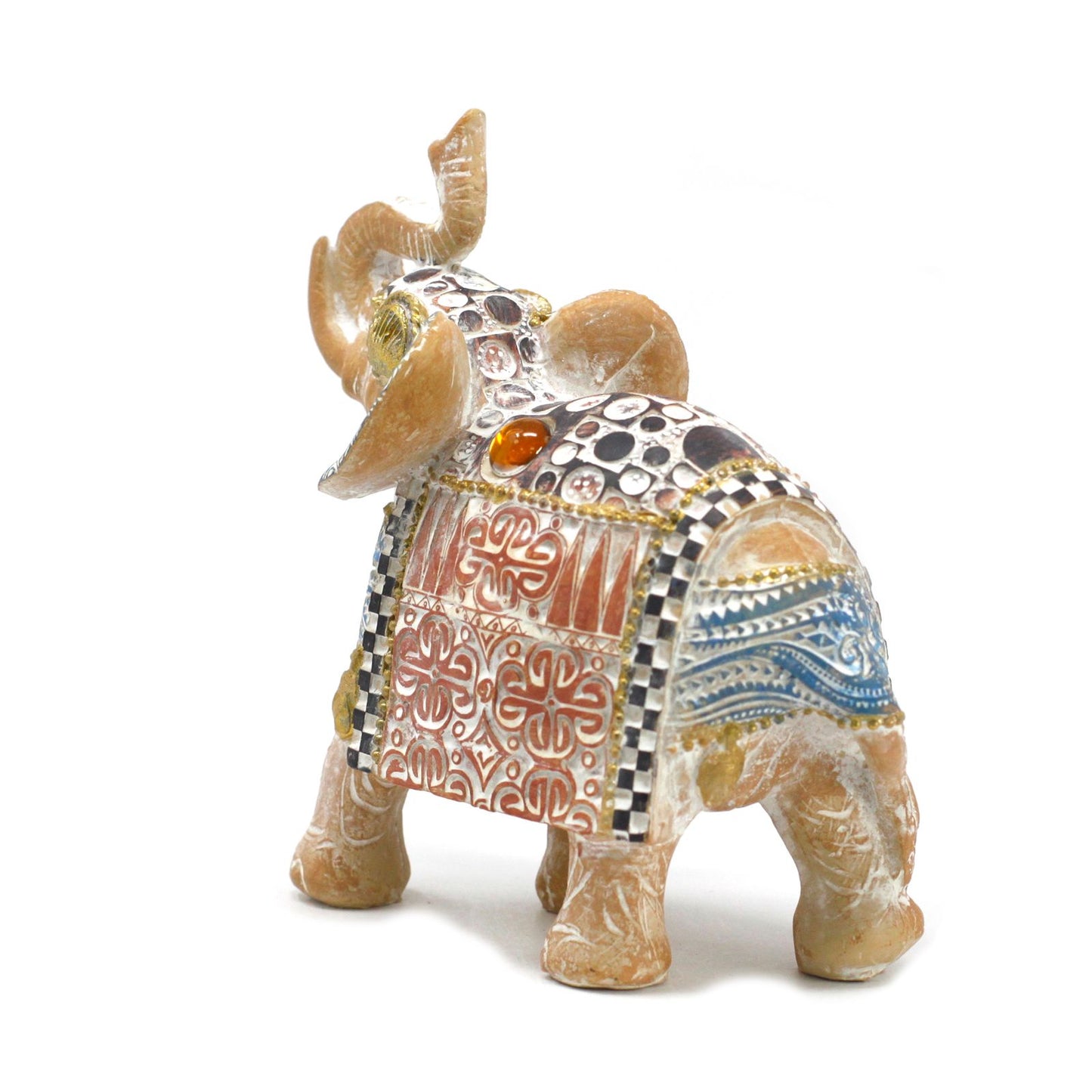Thai Elephant - Good Luck - Terraccotta & Sky Blue 14 cm