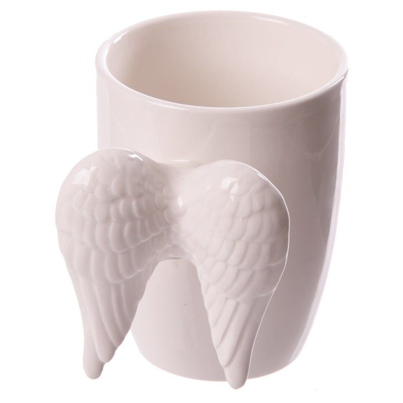 White Ceramic Angel Mug with Wings Handle