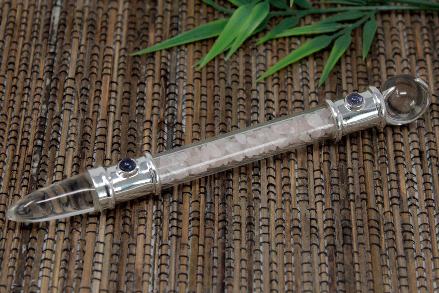 Glass Healing Wand - Silver plated - Rose Quartz