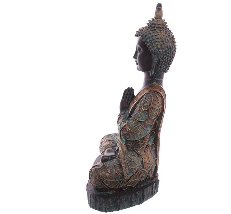 Thai Buddha Sitting On Base - Medium Brown & Verdigris Effect