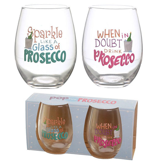 Pop the Prosecco Set of 2 Glass Tumblers - Prosecco Slogans