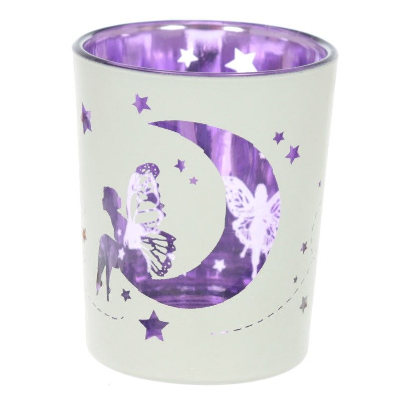 Set of 2 Fairy Moon Glass Tea Light/Votive Holders