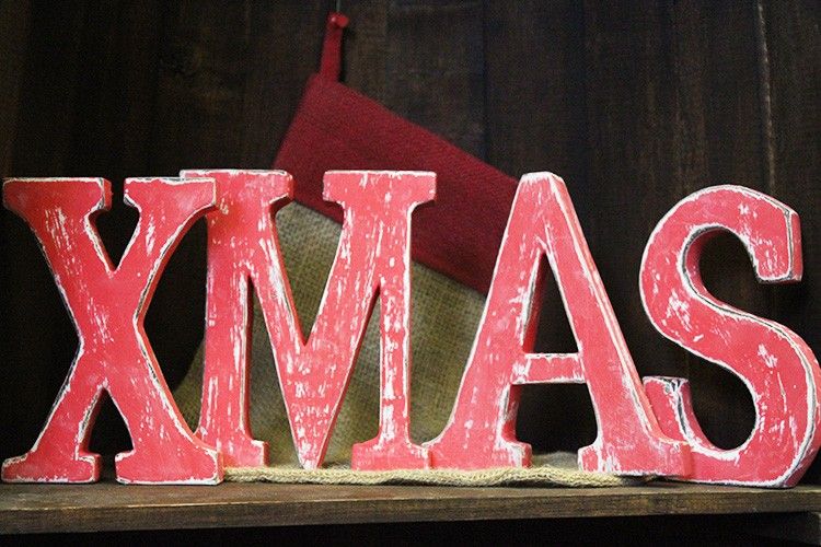 Shabby Chic Letters Red Wash   - XMAS