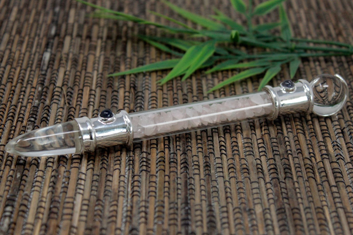 Glass Healing Wand - Silver plated - Rose Quartz