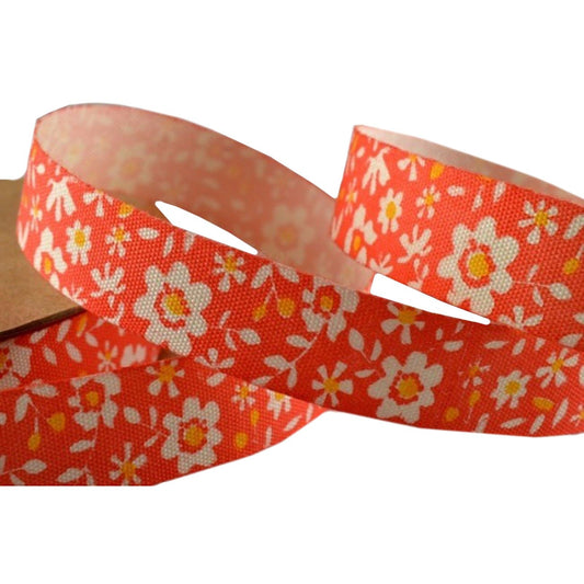 15mm Coloured Floral Cotton Ribbon (10m)- Orange