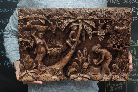 Bali Artisan Panels - Palm Tree & Flowers