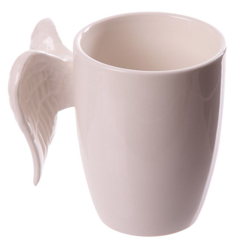 White Ceramic Angel Mug with Wings Handle