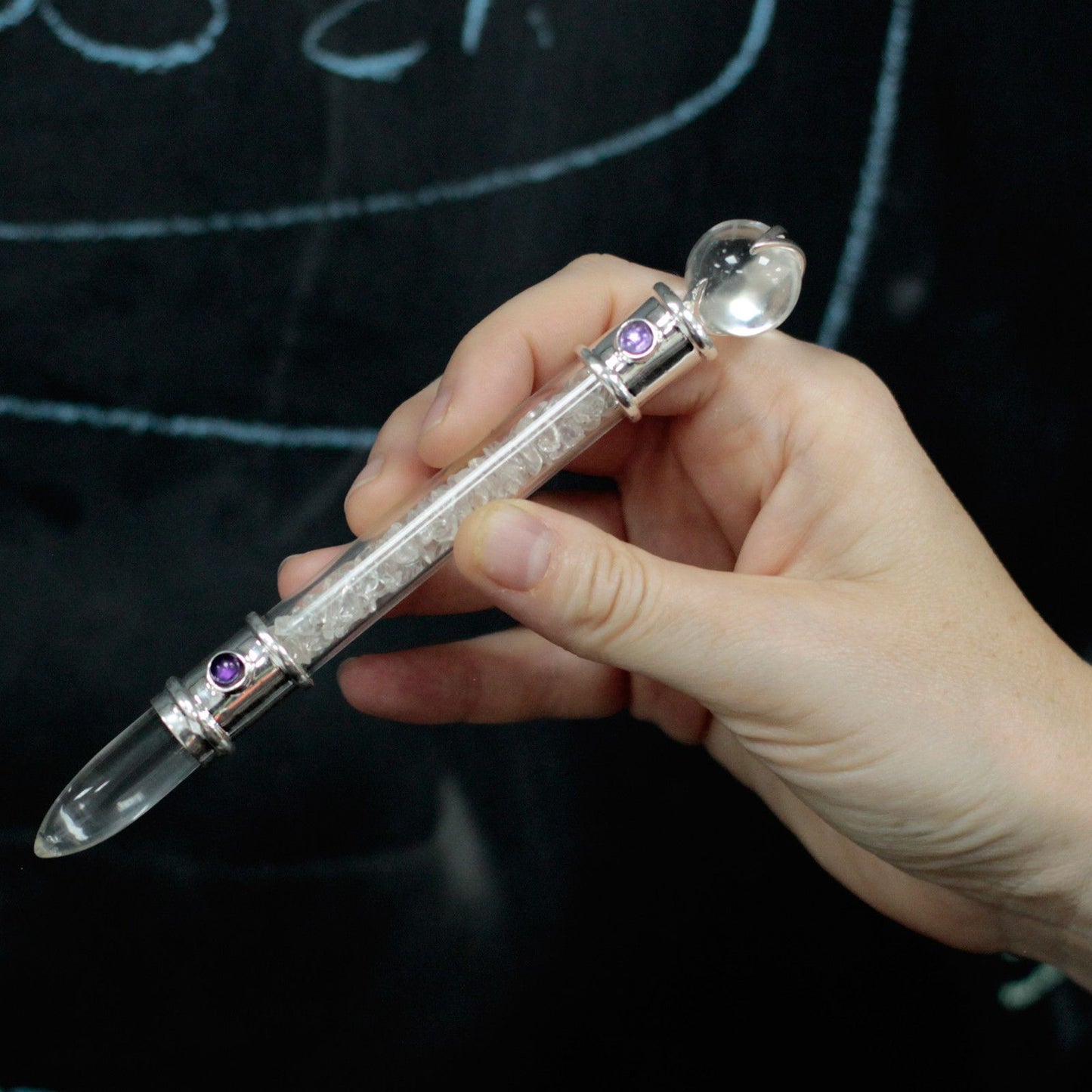 Glass Healing Wand - Silver plated - Rose Quartz