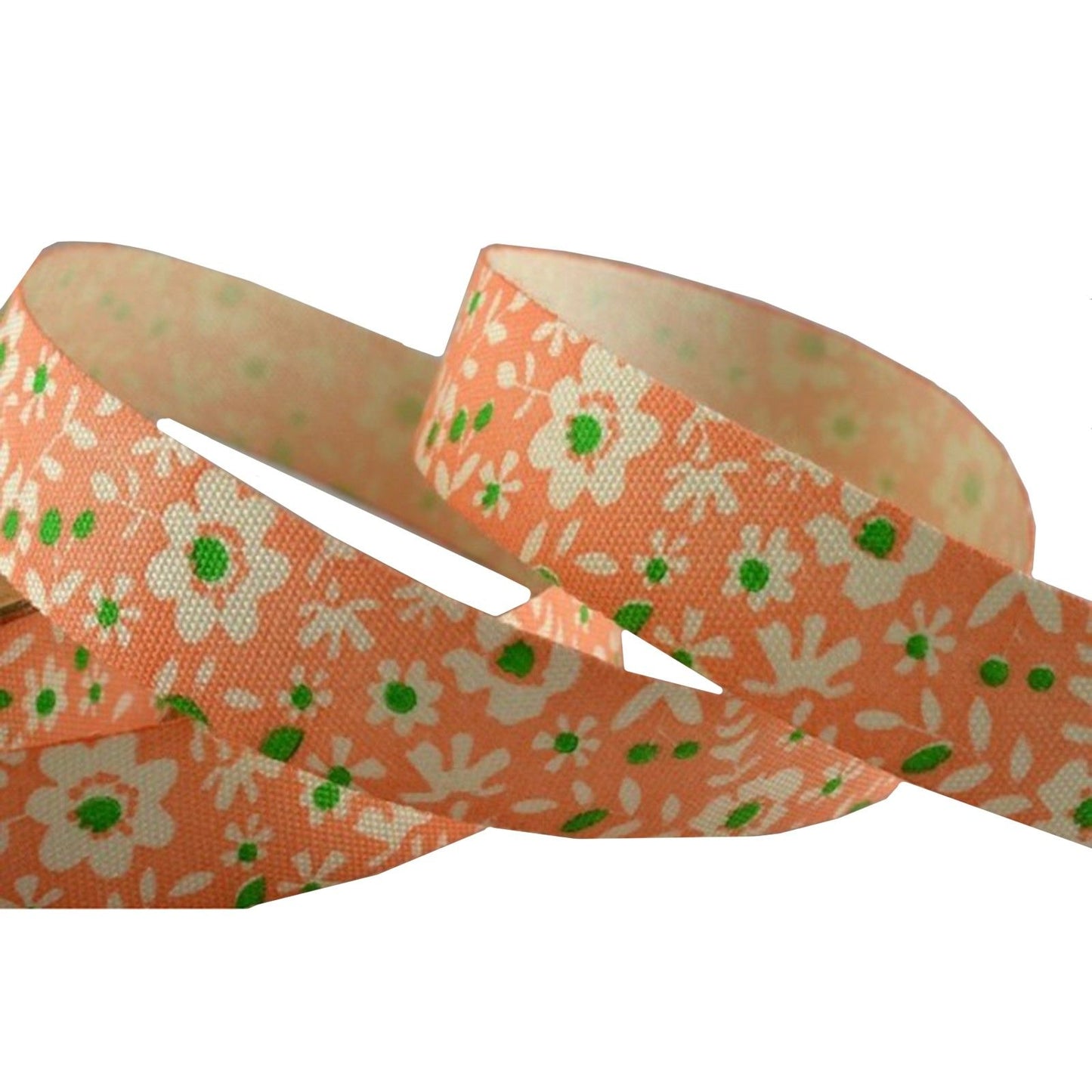 15mm Coloured Floral Cotton Ribbon (10m)- Peach