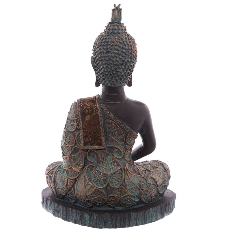 Thai Buddha Sitting On Base - Medium Brown & Verdigris Effect