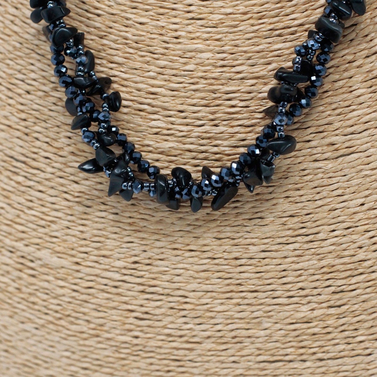 Chipstone & Bead Necklace - Black Agate