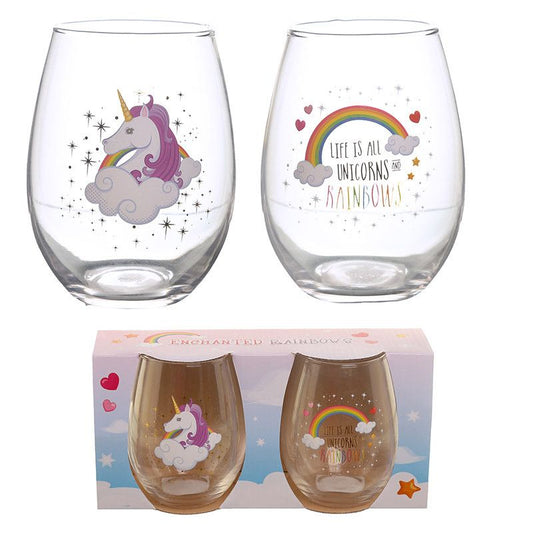 Enchanted Rainbow Unicorn Set of 2 Glass Tumblers