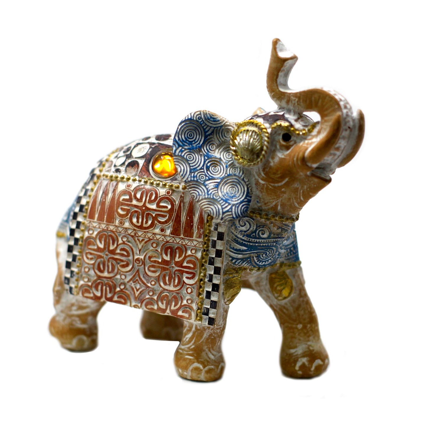 Thai Elephant - Good Luck - Terraccotta & Sky Blue 14 cm