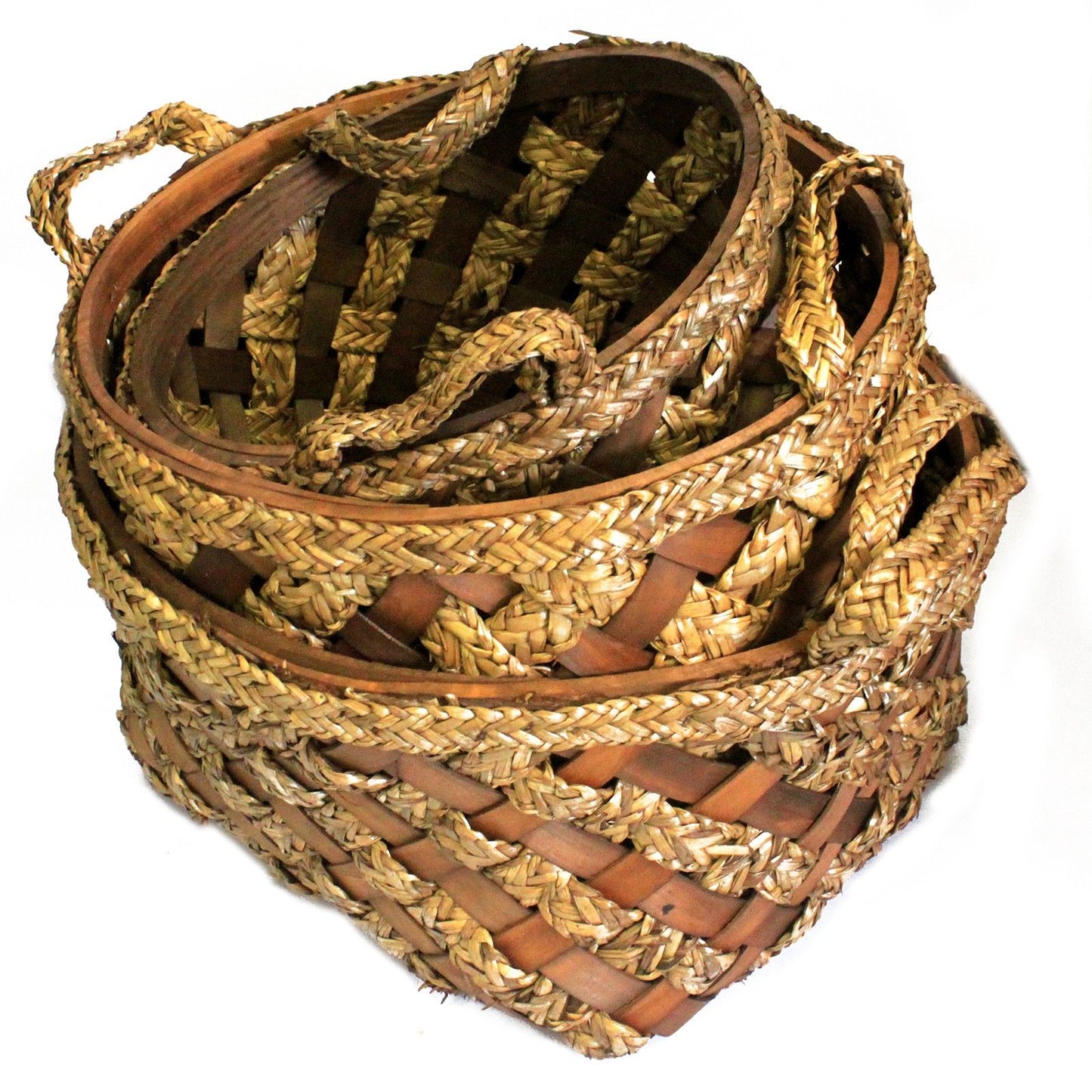 Big Set of 3 Display Baskets - Wood Grass - 47x25cm