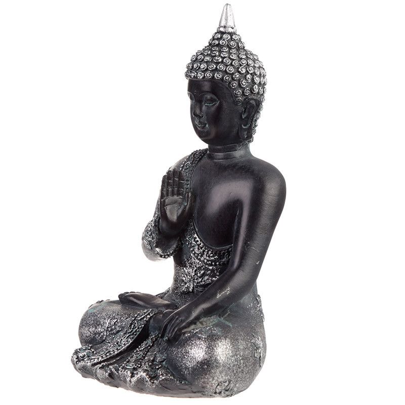 Thai Buddha Figurine Black & Silver - Meditation