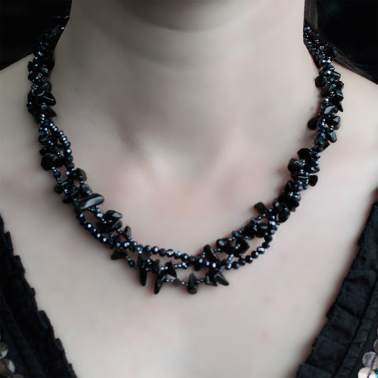 Chipstone & Bead Necklace - Black Agate