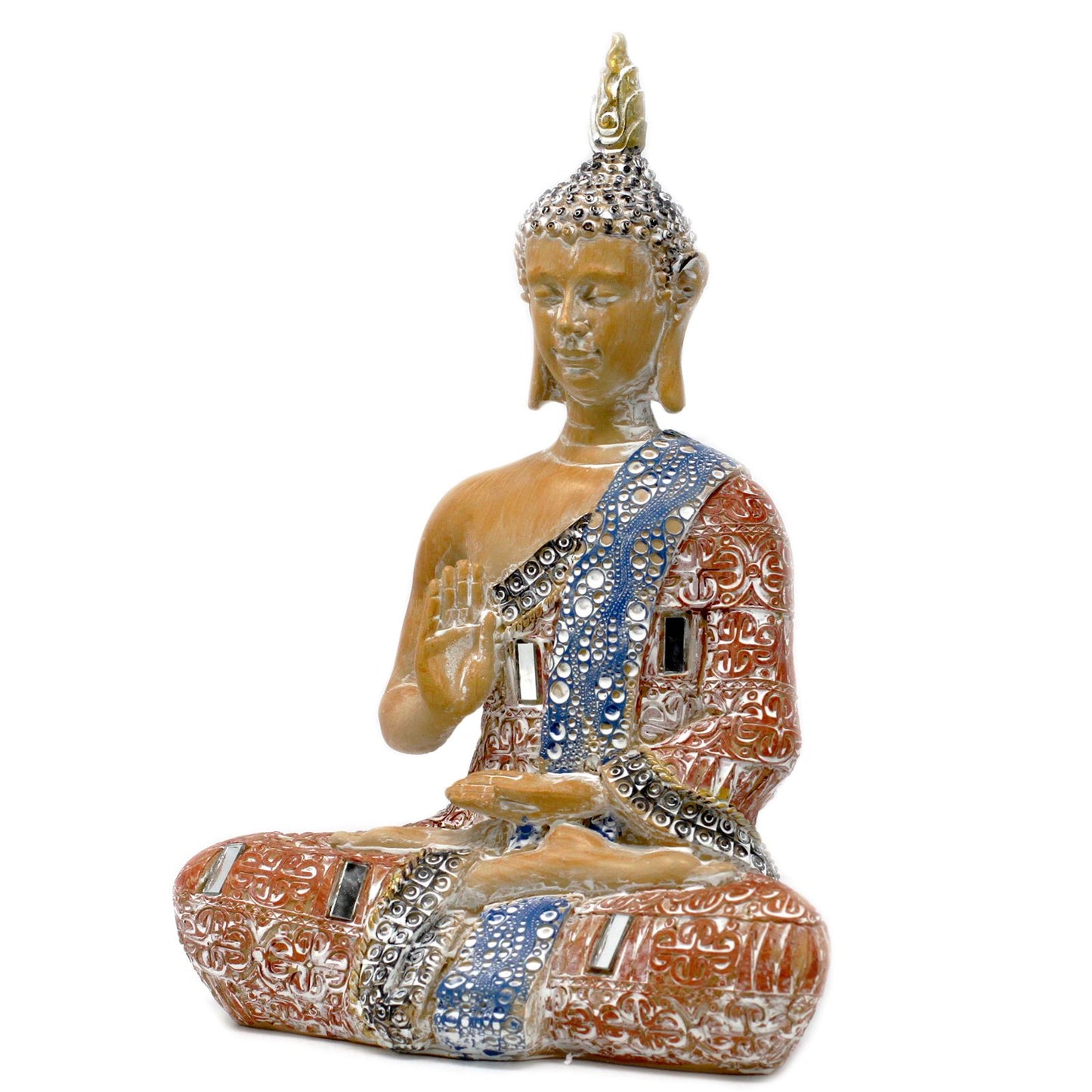 Thai Buddha - Protection - Terraccotta & Sky Blue 26 cm
