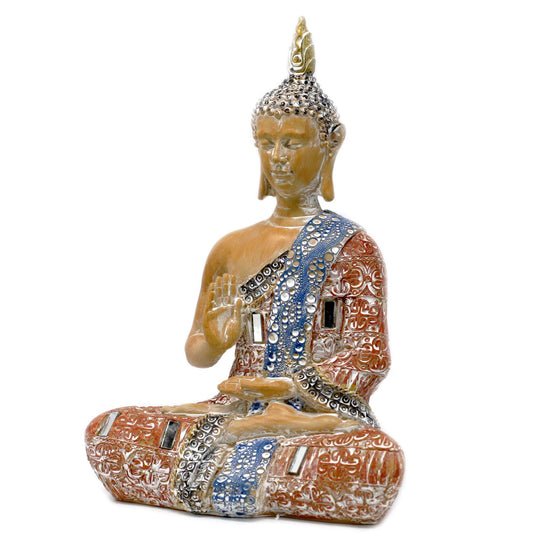Thai Buddha - Protection - Terraccotta & Sky Blue 26 cm