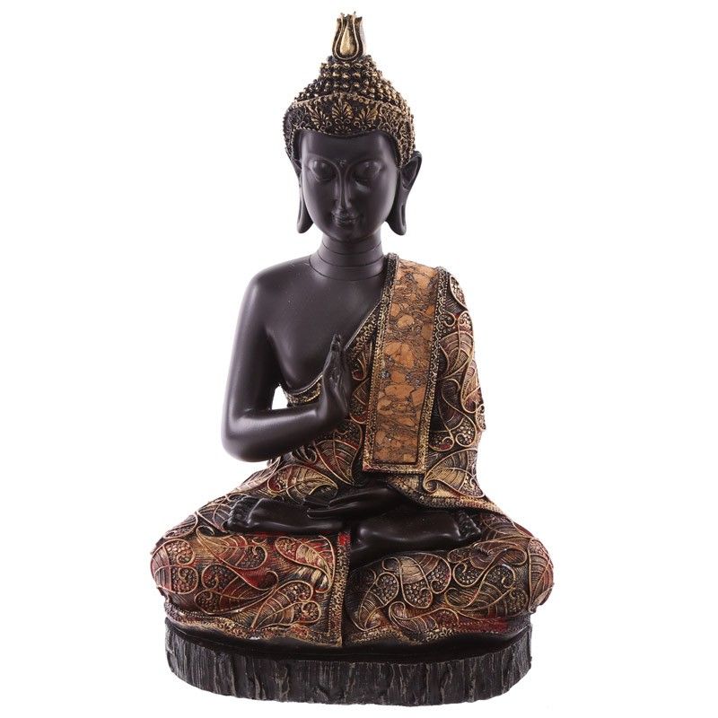 Thai Buddha Sitting On Base - Large Antique Gold & Red Effect