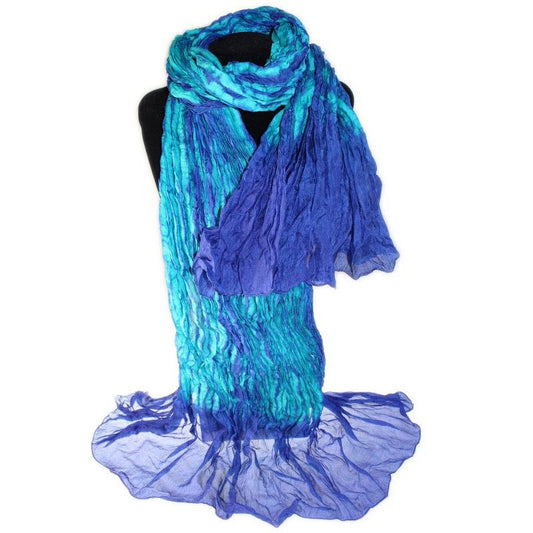 Silk Crinkle Scarf - Navy & Turquoise
