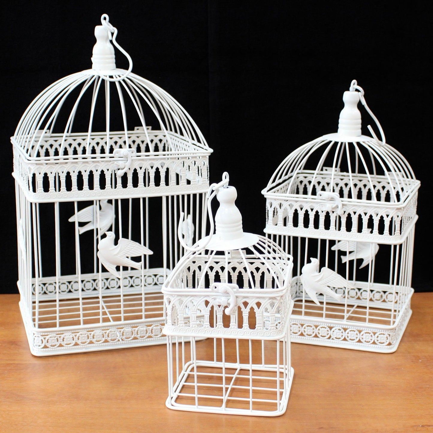 Set of 3 - Square Classic Bird Cage - Ivory