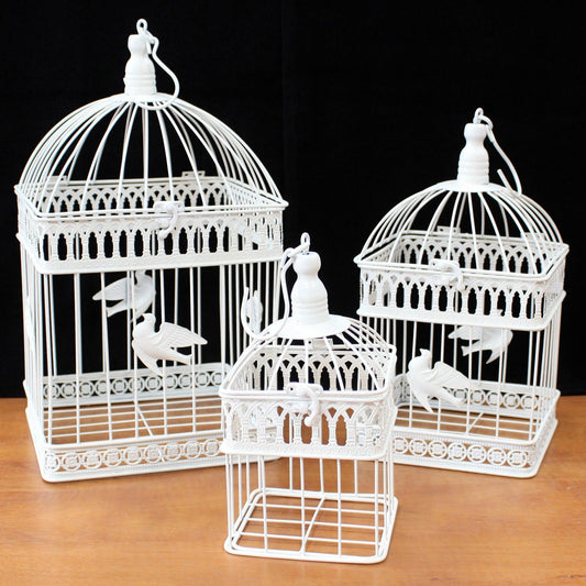 Set of 3 - Square Classic Bird Cage - Ivory