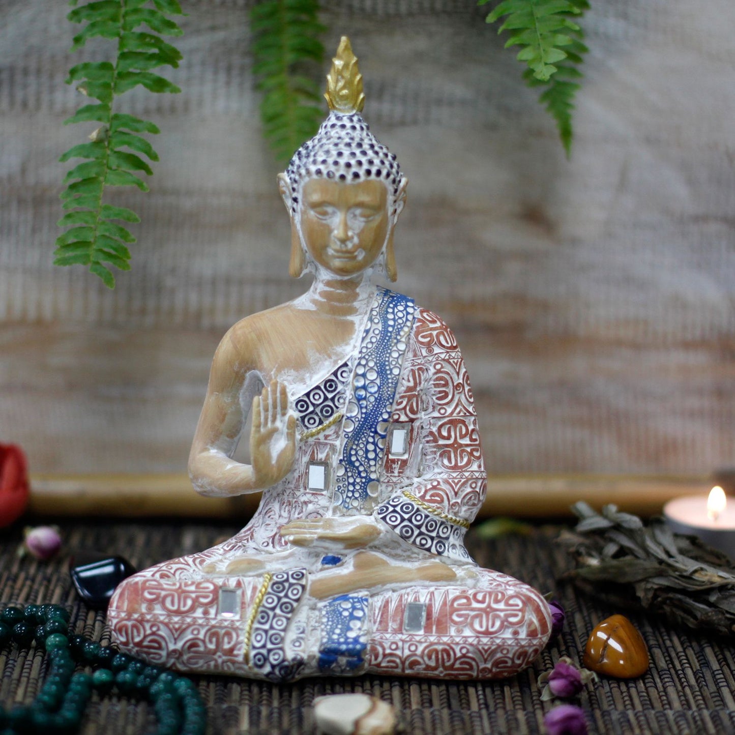 Thai Buddha - Protection - Terraccotta & Sky Blue 20 cm