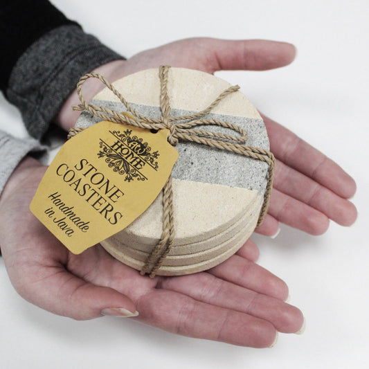 Set of 4 Stone Coasters - Round - Stripe