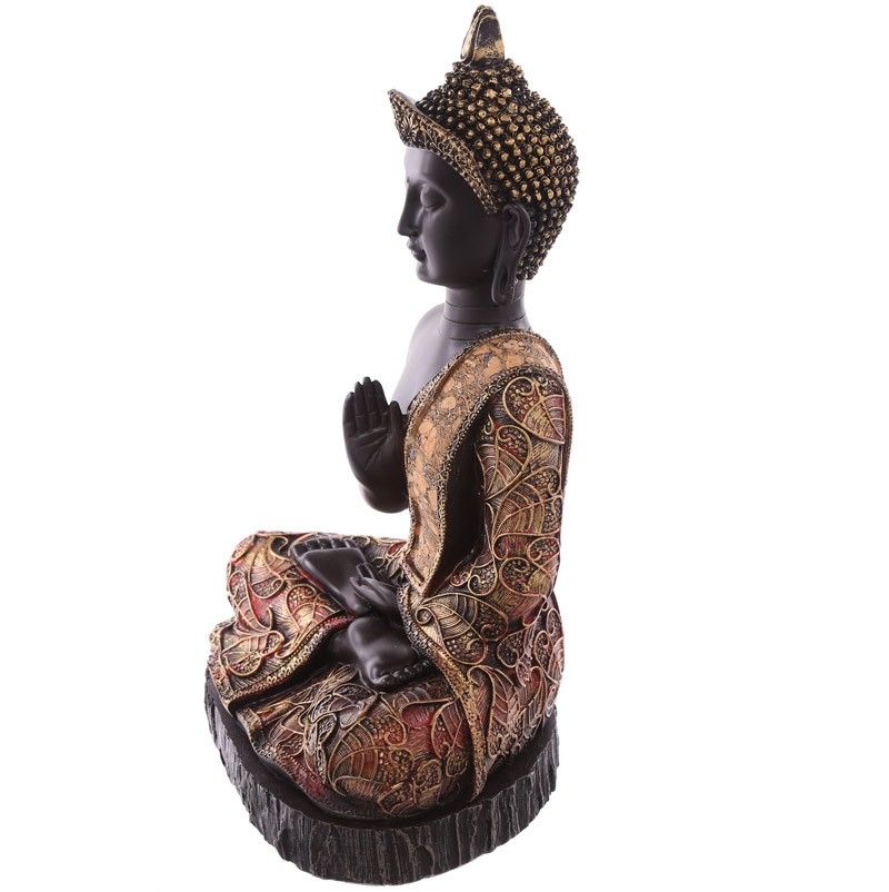 Thai Buddha Sitting On Base - Large Antique Gold & Red Effect