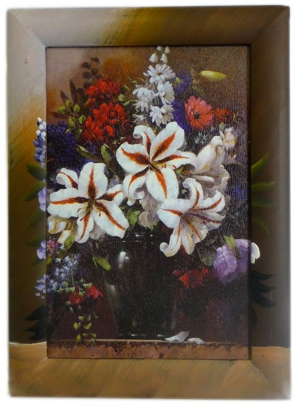 Lrg Painted Frame Art - Pot of Lilies