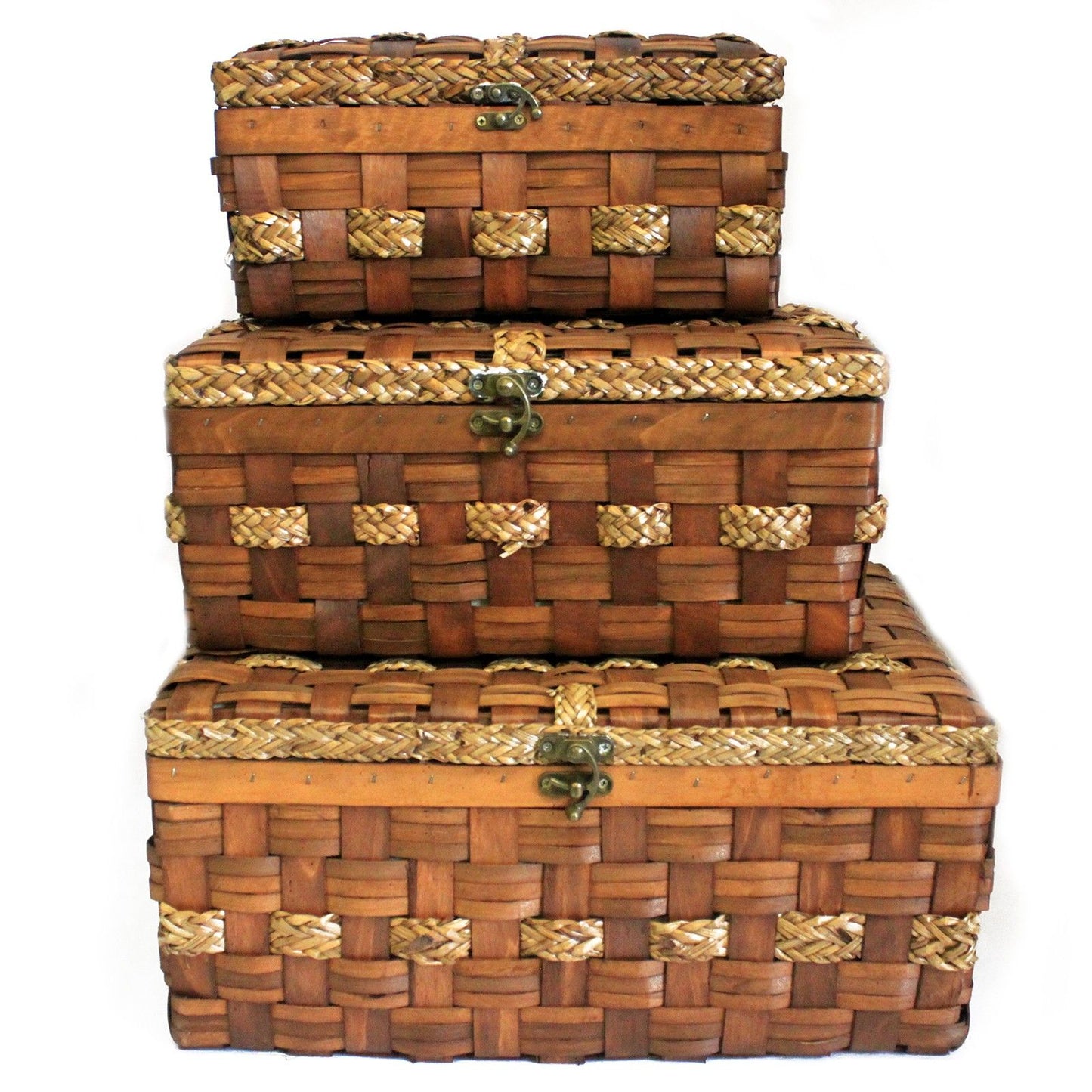 Big Set of 3 Display Chests - Wood Grass - 46x32cm