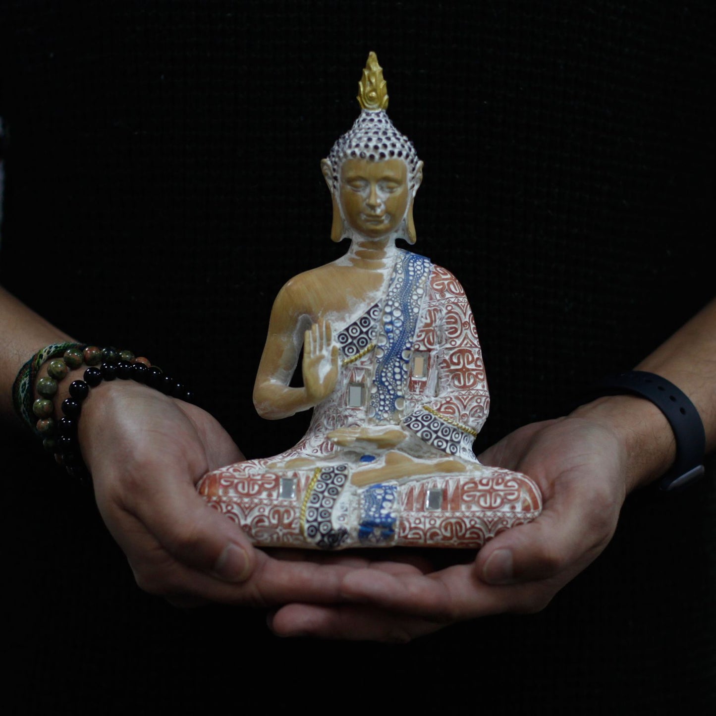 Thai Buddha - Protection - Terraccotta & Sky Blue 20 cm