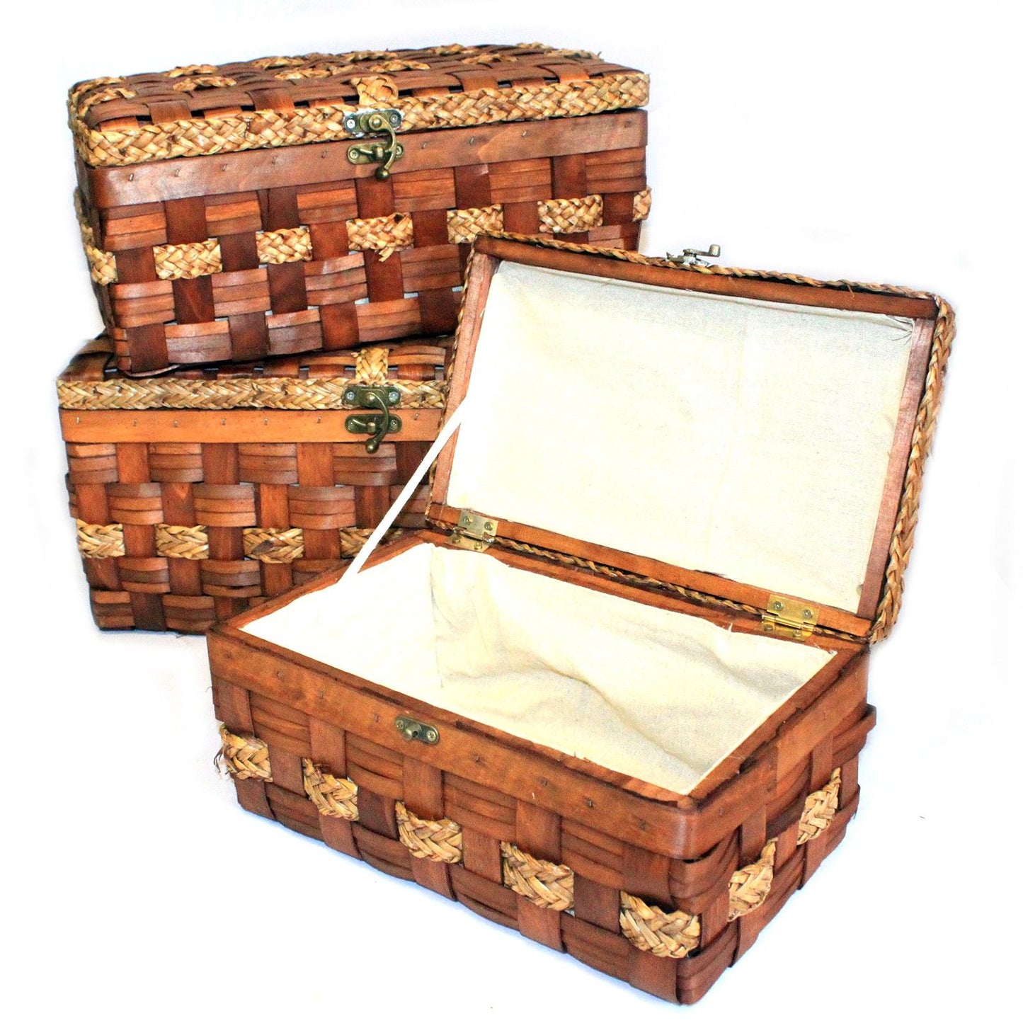 Big Set of 3 Display Chests - Wood Grass - 46x32cm