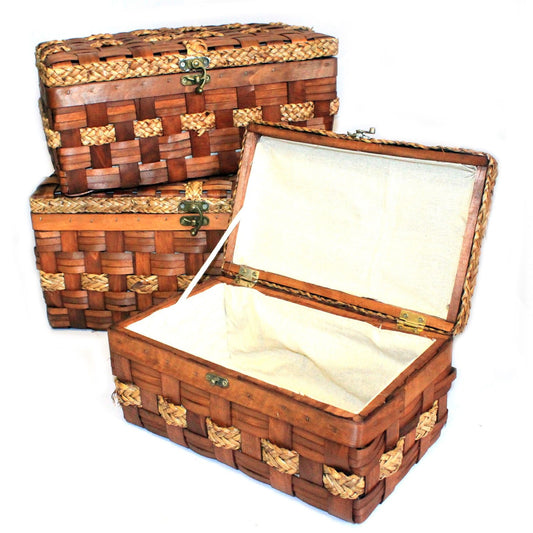 Big Set of 3 Display Chests - Wood Grass - 46x32cm