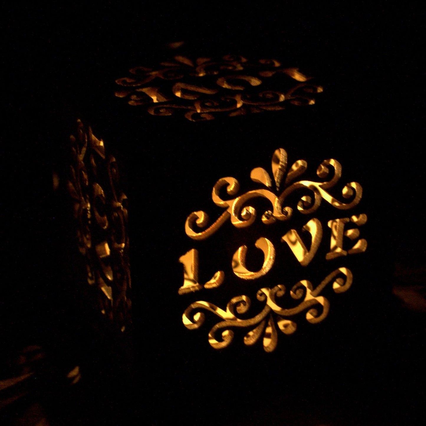 Square Wooden LED Light Shadow Box - Love
