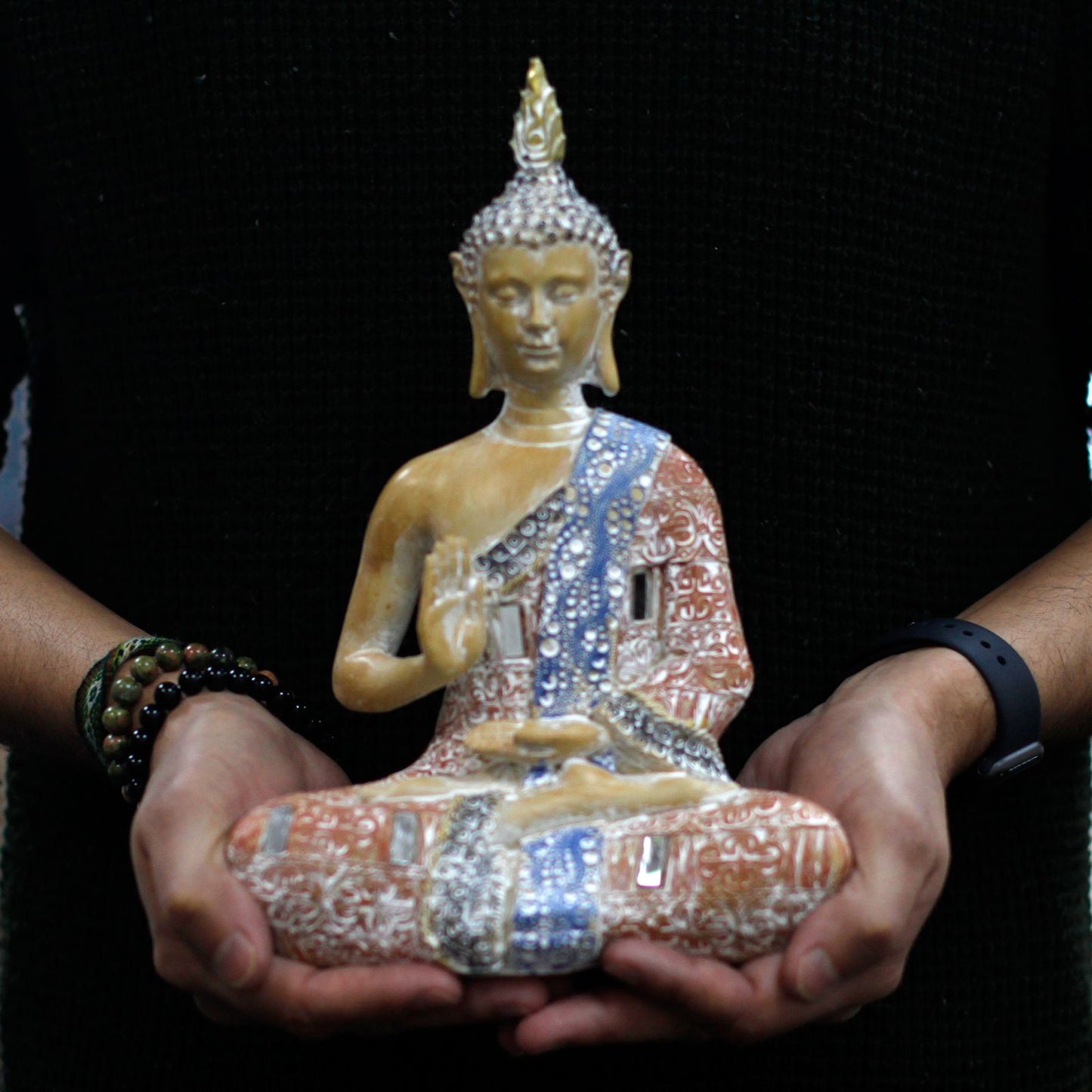 Thai Buddha - Protection - Terraccotta & Sky Blue 26 cm