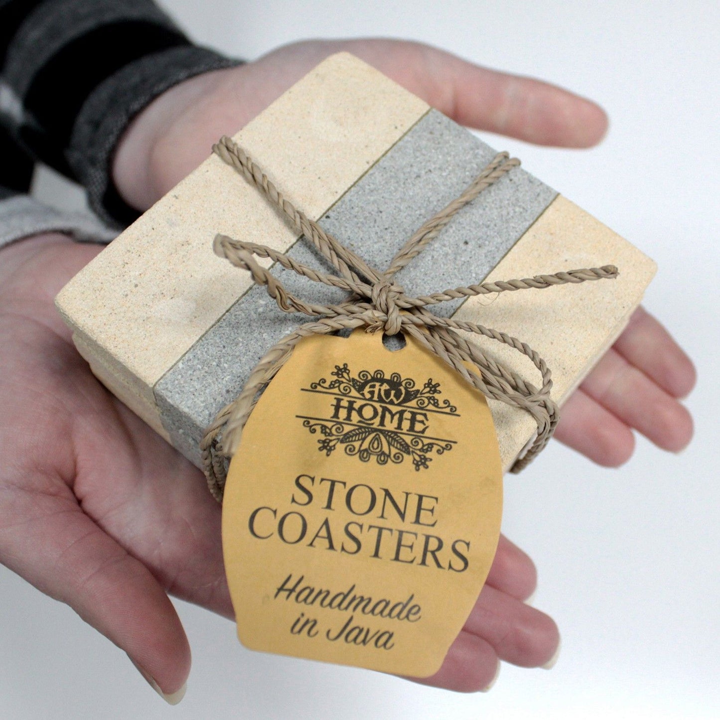 Set of 4 Stone Coasters - Square - Stripe