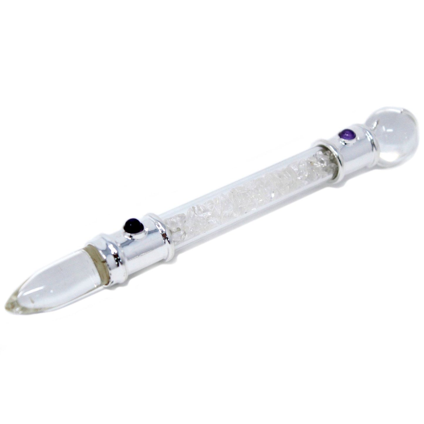 Glass Healing Wand - Silver plated - Quartz