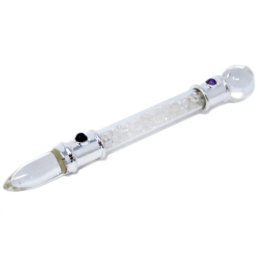 Glass Healing Wand - Silver plated - Quartz