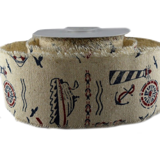 60mm Nautical Printed Burlap Design (10m)