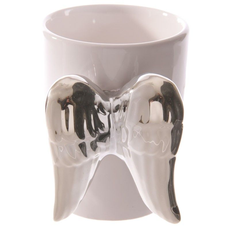 Ceramic White Angel Mug with Silver Wings Handle
