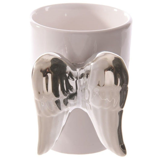 Ceramic White Angel Mug with Silver Wings Handle