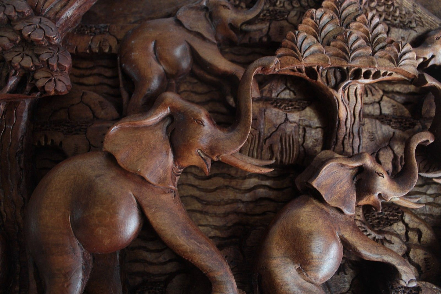 Bali Artisan Panels - Elephants & Volcano