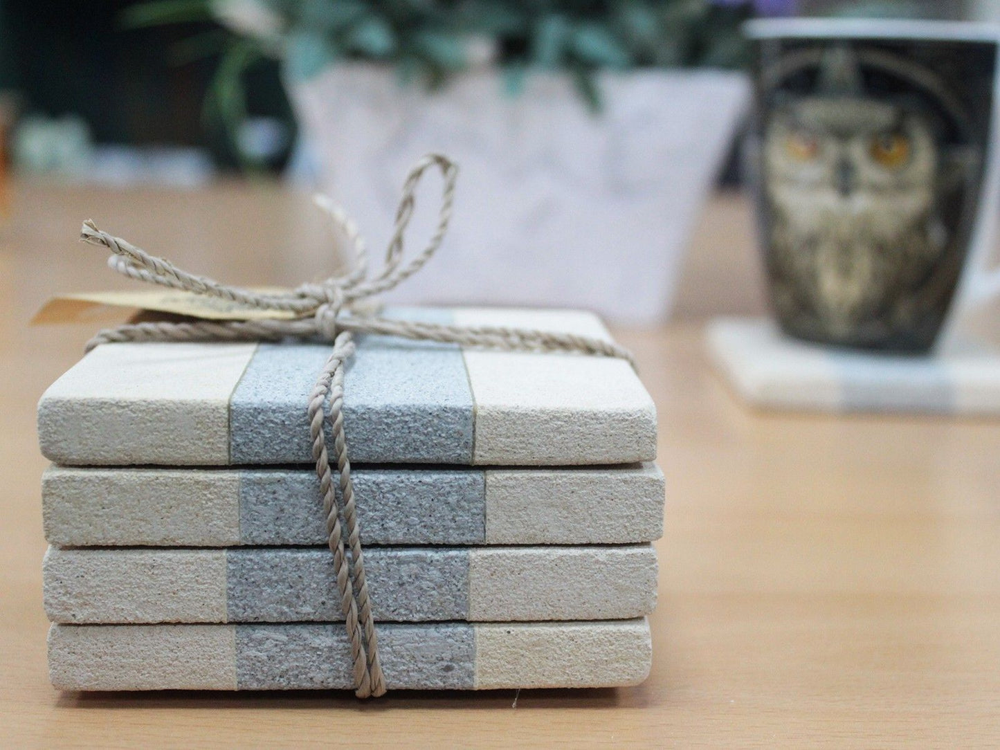 Set of 4 Stone Coasters - Square - Stripe